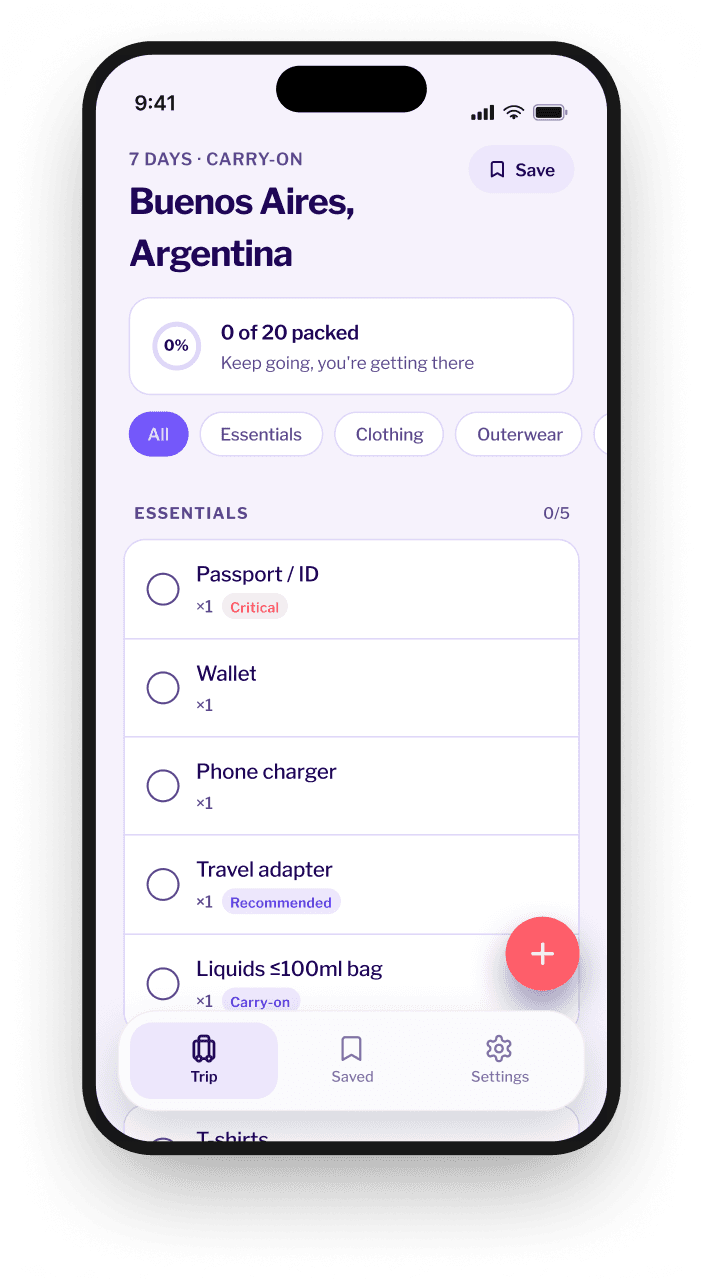 Bagelo packing list app